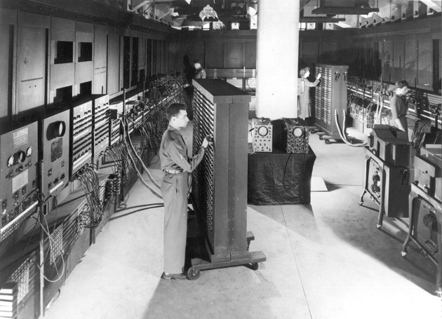 Historic ENIAC computer with a U.S. Army operator setting switches