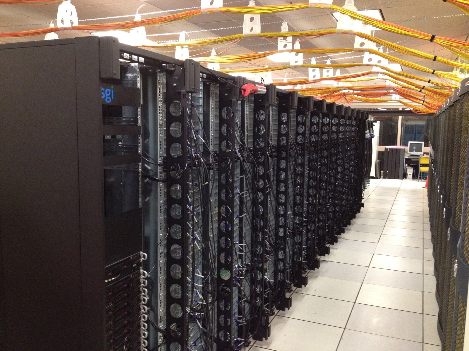 Rows of Pleiades supercomputer cabinets at NASA Ames